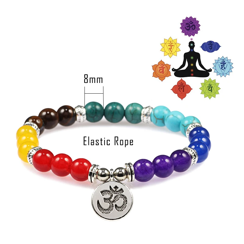 Мужские и женские браслеты чакры 7 цветов смешанные Исцеляющие кристаллы камень
