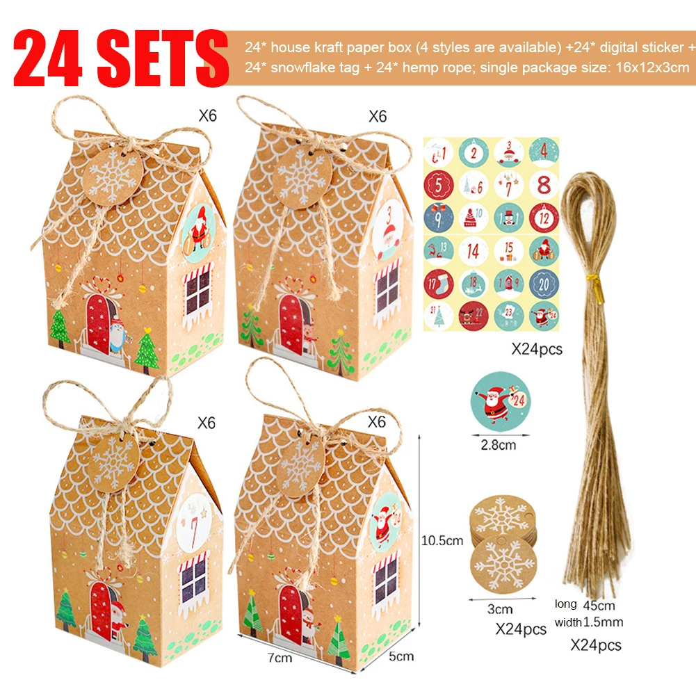 

New High Quality Kraft Paper House Shape Candy Gift Bags with Ropes Cookie Bags Christmas Party Supplies Packaging Gift Box
