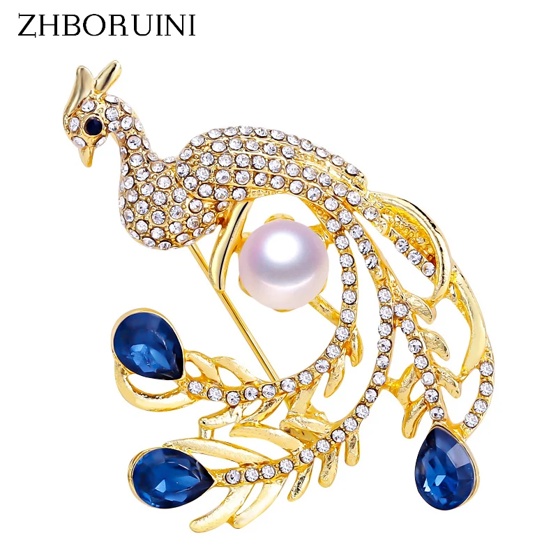 

ZHBORUINI 2019 Natural Pearl Brooch Noble Peacock Pearl Breastpin Freshwater Pearl Jewelry For Women Christmas Gift Accessories