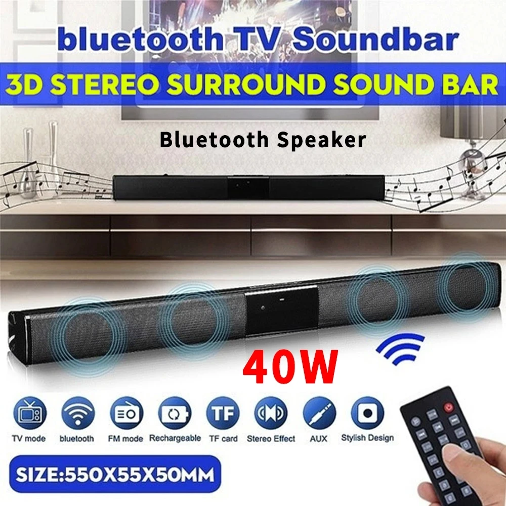 40W TV Sound Bar Wired and Wireless Bluetooth Home Surround SoundBar for PC Theater TV Speaker Home Theater Sound System Fmradio