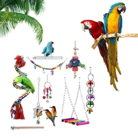 9 pieces bird toys parrot swing chew toy bungee rope hanging hammock perch mirror bells for conure finch mynah lovebird