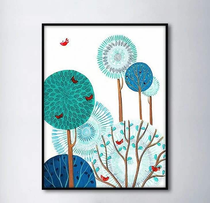 Настенная Картина на холсте в скандинавском стиле мультяшный лес птица