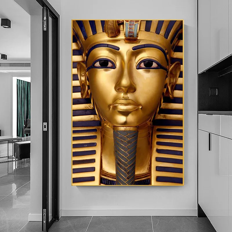 

Ancient Egyptian Pharaoh Canvas Painting Posters and Prints Tutankhamun Golden Color Wall Art Pictures for Living Room Decor