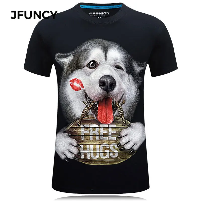 JFUNCY 3D Dog Print T-shirt Men Tops Summer Casual Harajuku Man Tee Shirts Short Sleeve Male Clothes Plus Size Hip-hop Tshirt