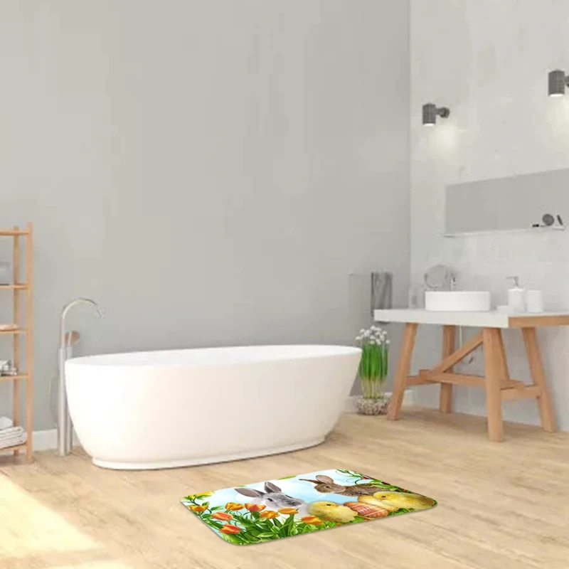 

Easter Bunny Eggs Flower Cute Doormats Animal Floor Decorative Mat Indoor Outdoor Entrance Bathroom Non Slip Door Mat