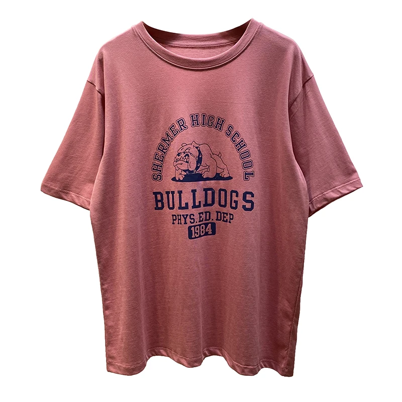 

Summer Korean Style Cartoon Printed Round Neck T-shirt Women's Short Sleeve Loose Mid-Length Top Woman Tshirts