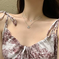 mihan trendy jewelry butterfly pendant necklace delicate silvery plating two chain choker necklace for girl women gift wholesale