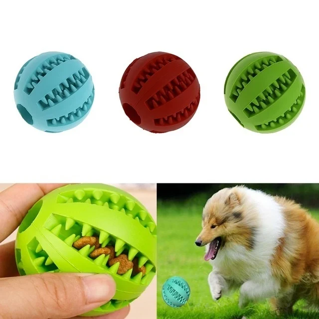 

1 Pcs 5cm Pet Dog Chew Toy Food Dispenser Ball Bite-Resistant Clean Teeth Natural Rubber Random Color