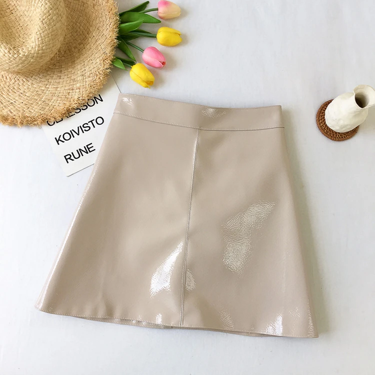 Женская юбка из искусственной кожи Colorfaith однотонная розовая мини трапециевидной