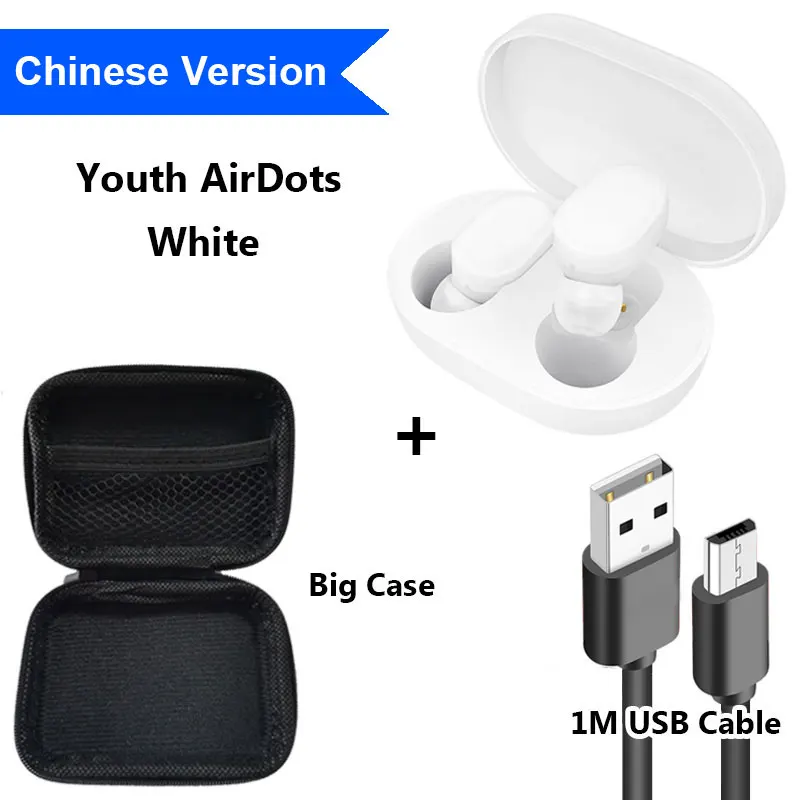 Add Cable Big Case. Xiaomi mi наушники AirDots Bluetooth Red mi TWS, стерео беспроводные наушники-вкладыши, бас наушники, Молодежная версия с mi c Handsfree - Цвет: Add Cable Big Case.