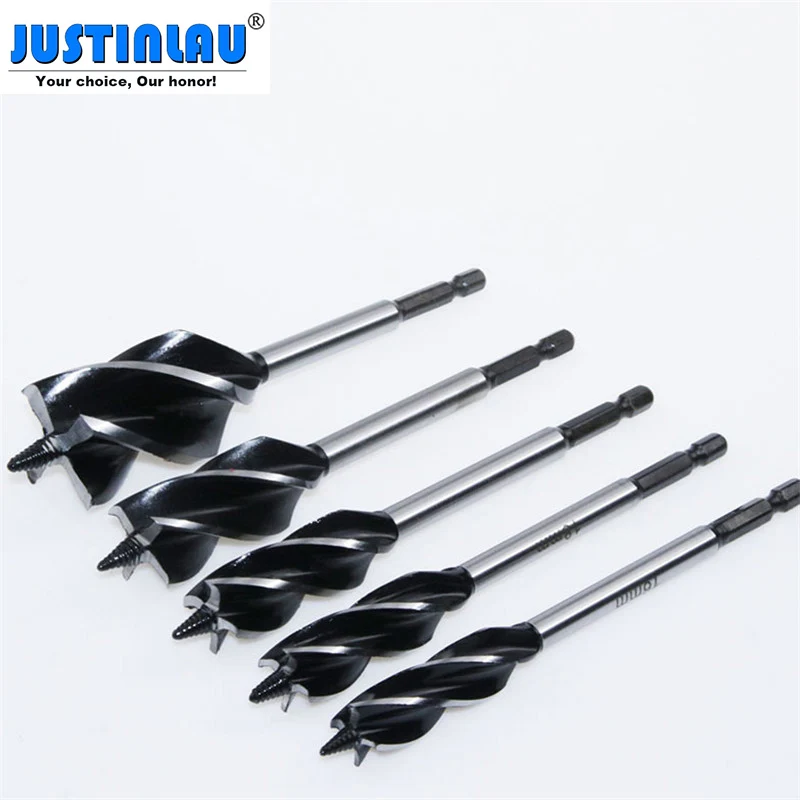 

JUSTINLAU Woodworking Drill Bit Deep Hole Twist Drill Hex Handle Four-slot Four-blade Wood Door Lock Hole Opener 6.3MM Shank