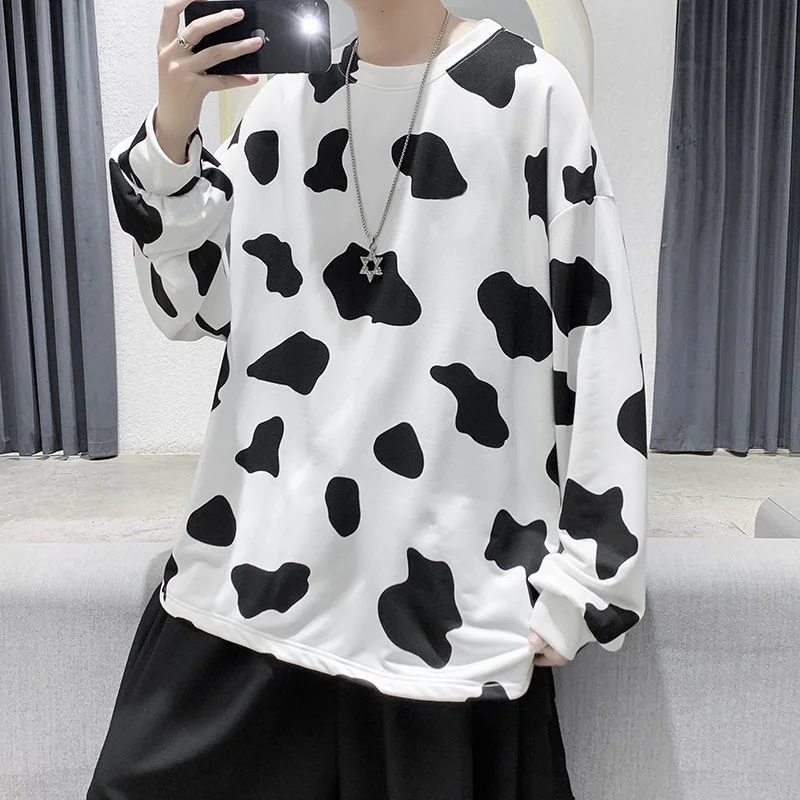 

Cow Spots Print Men's Hoodie Fashion Loose Sweatshirt Men's Korean Loose Casual Pullover Hoodie Men's Streetwear Hoodie M-2XL