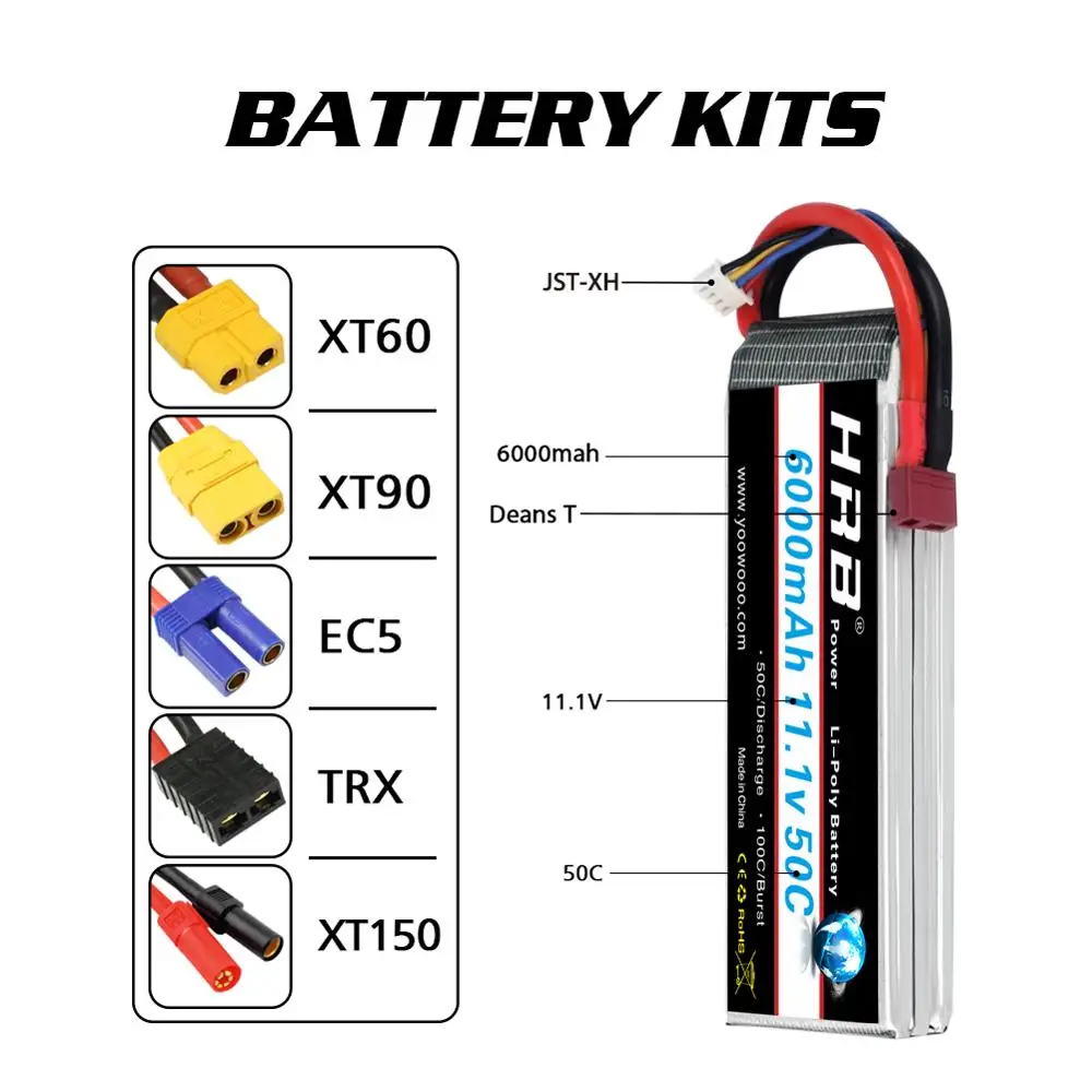 2 упаковки HRB 3S Lipo батарея 6000mAh 50C 11 1 V с Deans T Разъем для RC автомобиля E revo Xmaxx 1/8 1/10