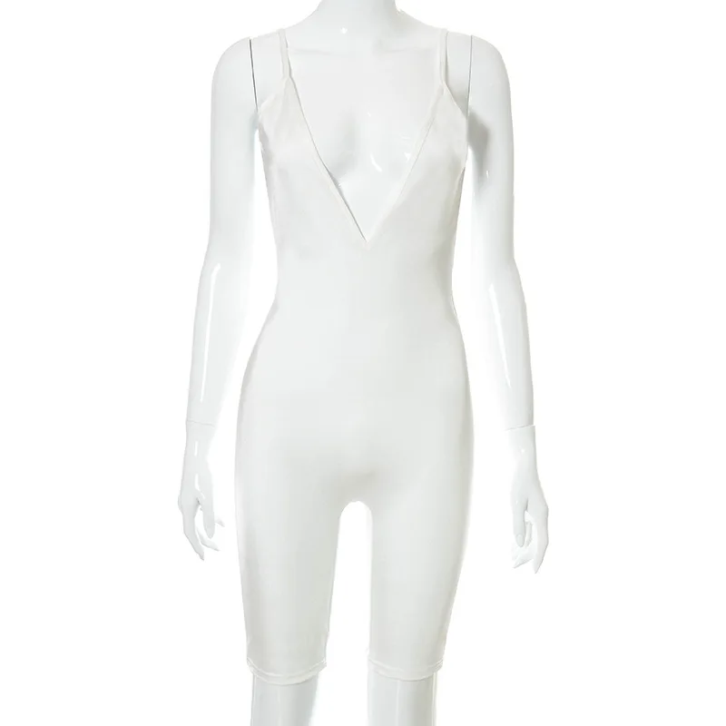 

Women Romper Sexy Deep V-neck Skinny Backless Shorts Playsuits Sleeveless Bodycon Sportwear Female Clothing