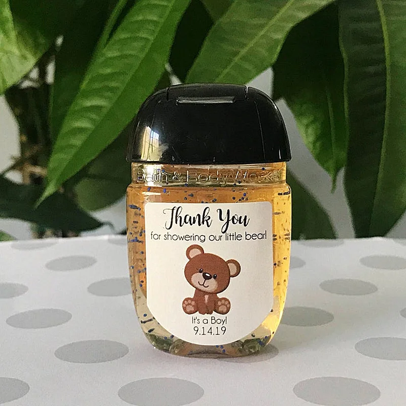 

Customized Bear baby shower favor labels,hand sanitizer favor label,hand sanitizer labels,bear baby shower boy,bear shower girl