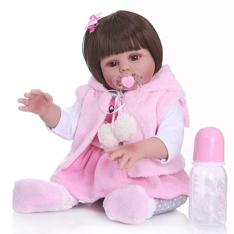 48 см bebe Кукла reborn Девочка в розовом платье кролика полное тело мягкий силиконовый