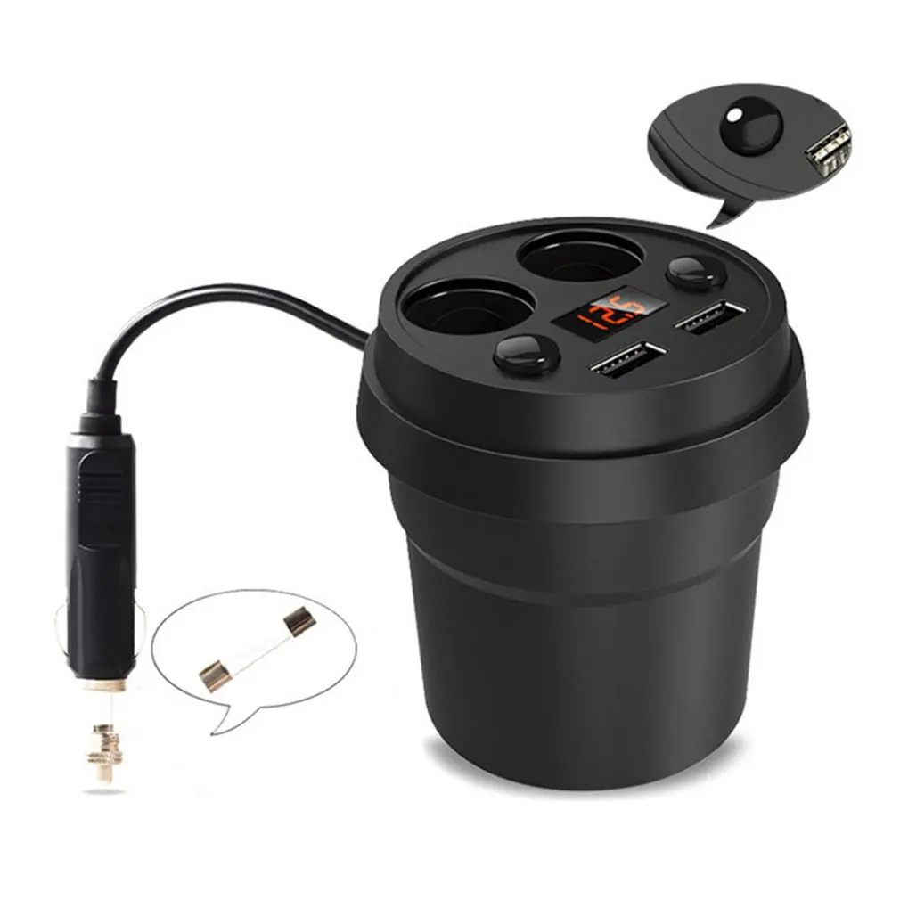 Car Cup Shape Cigarette Lighter Dual Usb Independent Switch Charger With Power Supply Voltage Display |