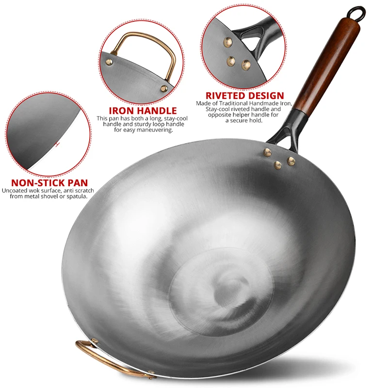 Кухонная утварь китайская традиционная ручная работа вок без покрытия кастрюля