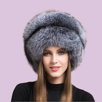 the best selling real fox fur straw hat in winter russian natural fluffy beanie thick warm hat small tail cap