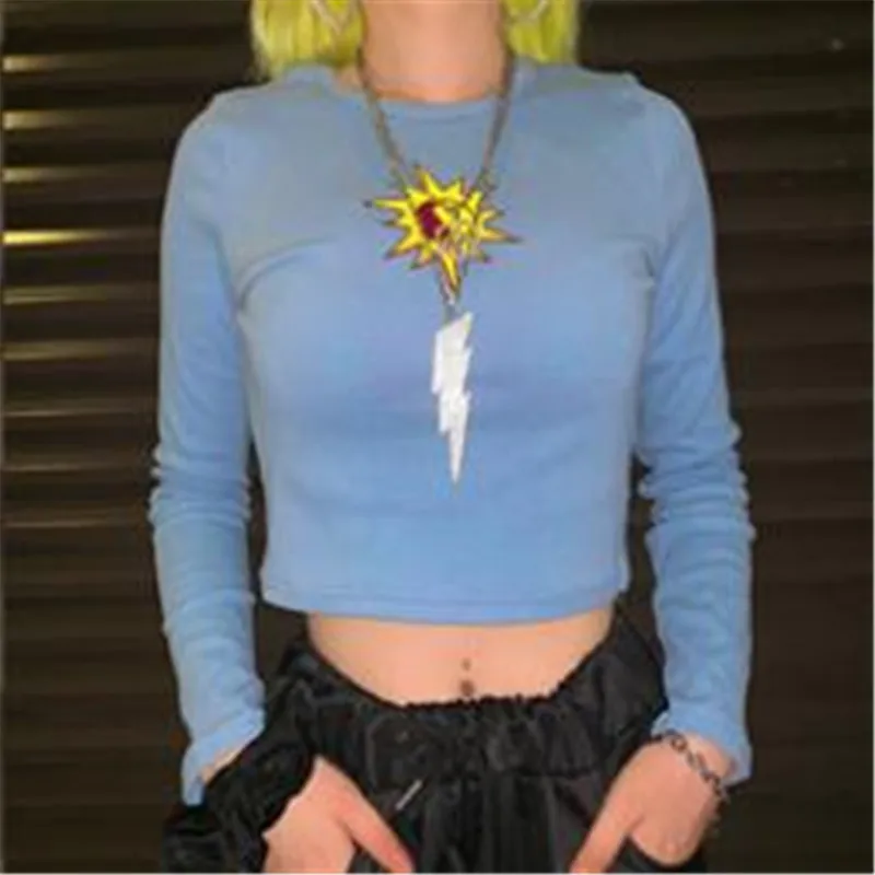 Женская кофта с принтом Новинка короткий тонкий топ длинными рукавами модная