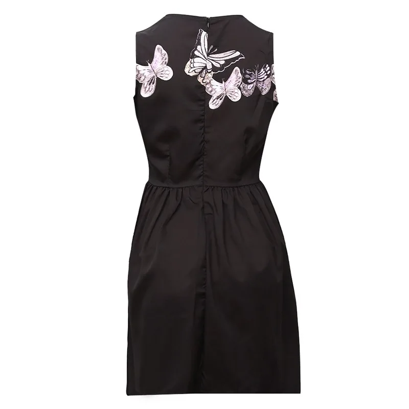 

Summer 2021 Women Dress Fashion Butterfly Print Party Dress O-Neck Slim Big Swing Sleeveless Back Zipper Party Dress vestido