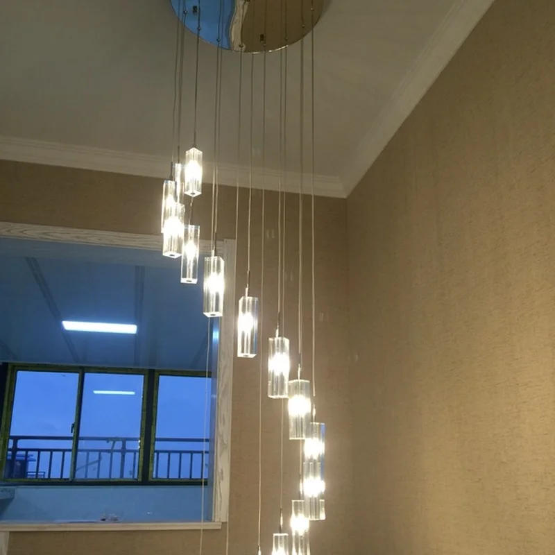 Длинные лестницы Светильник ing подвеска хрустальная люстра лампа большой
