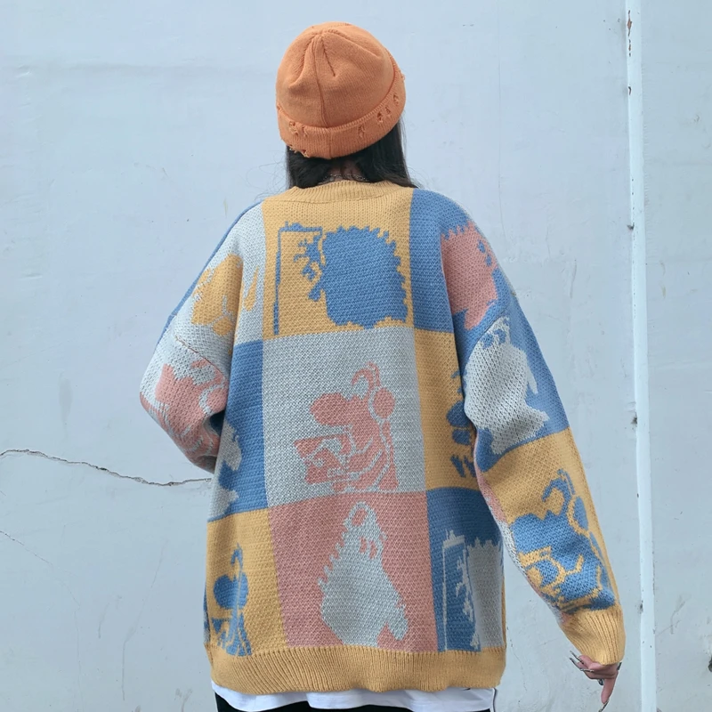 

Женский свитер Y2k темпераментный пуловер в стиле ins ленивый свитер женский брендовый Ретро жаккардовый Свободный вязаный свитер для пар