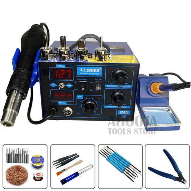 Package 1 SAIKE 952D High Power Heat Gun Desoldering Station 2 In 1 Hot Air Gun+ Soldering Iron Rework Soldering Station Welding Tool Kit - Цвет: Package 1