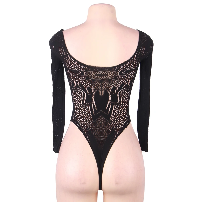 

Comeondear Body Suits for Women Black Long Sleeves Body Sexy Fishnet See Through Female Bodysuit Backless Elastic Bodies HB3470