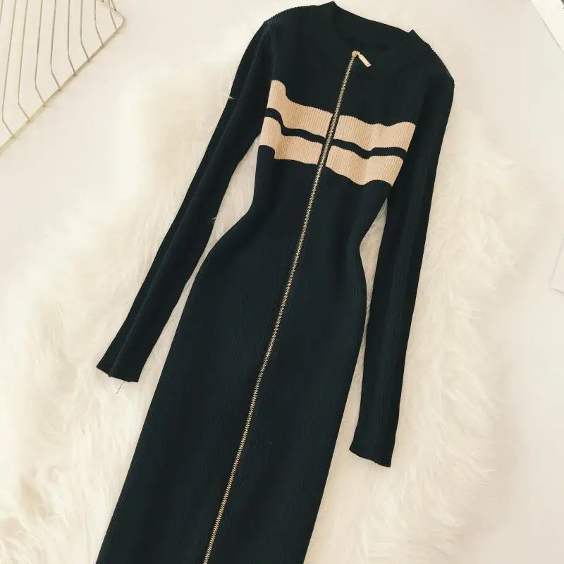 Женское осенне зимнее трикотажное платье 2019 Новое модное облегающее женское