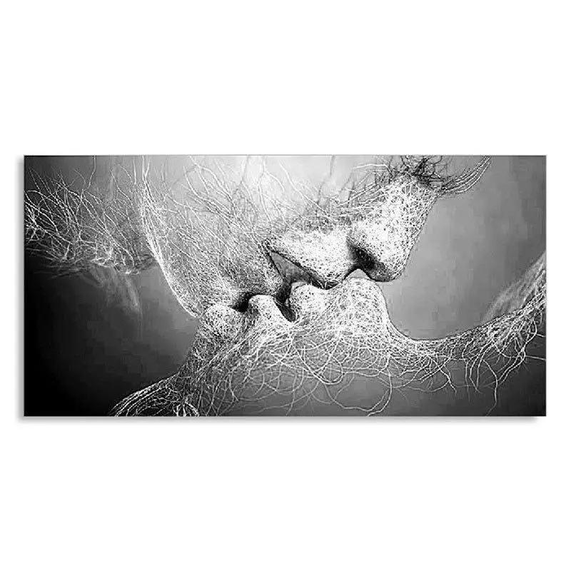 Креативная черно-белая поцелуй любви абстрактное искусство на холсте масляная