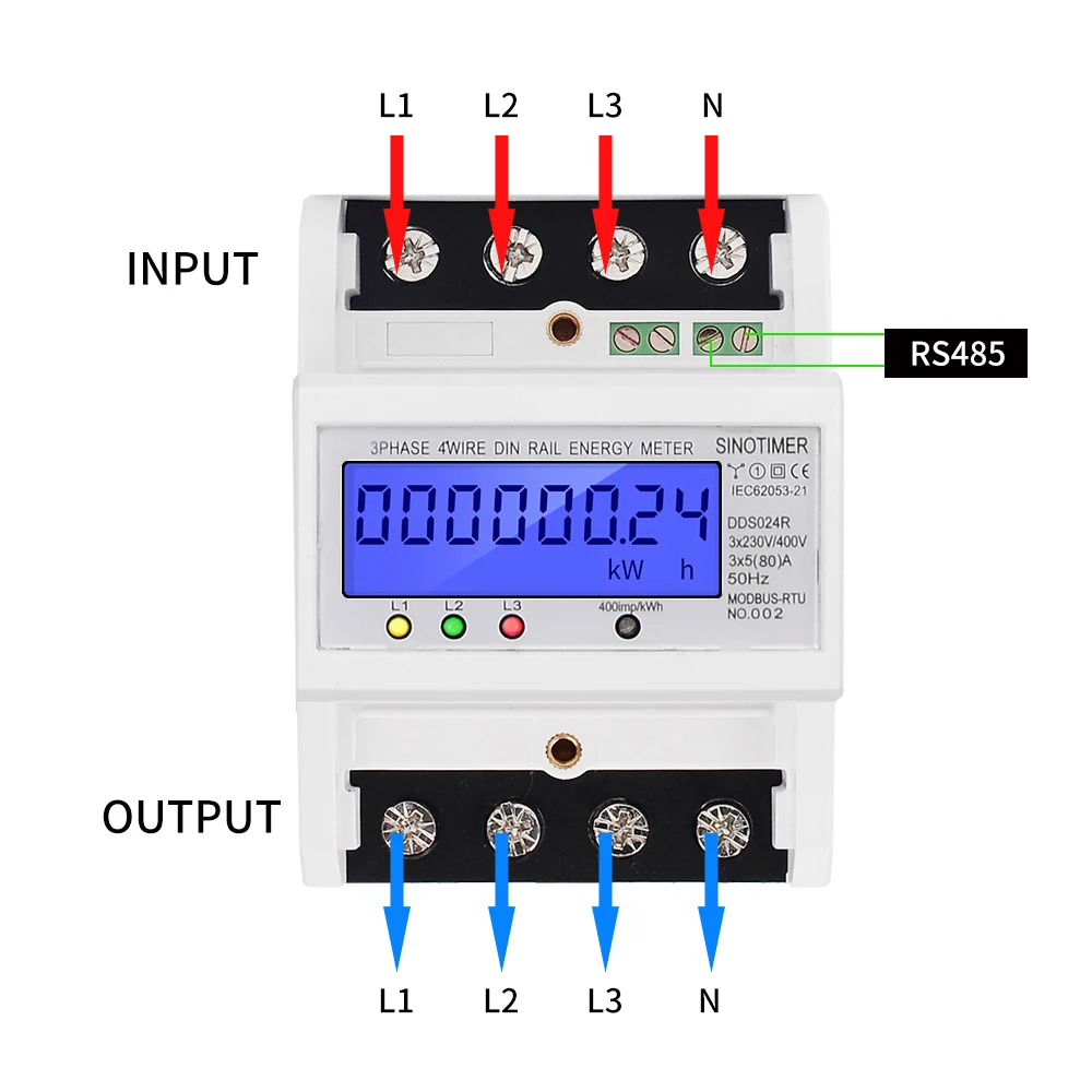 DDS024R ЖК-цифровой дисплей с подсветкой 3 фазы ваттметр Modbus счетчик энергии RS485 80a 4P din-рейку интеллектуальный счетчик электроэнергии