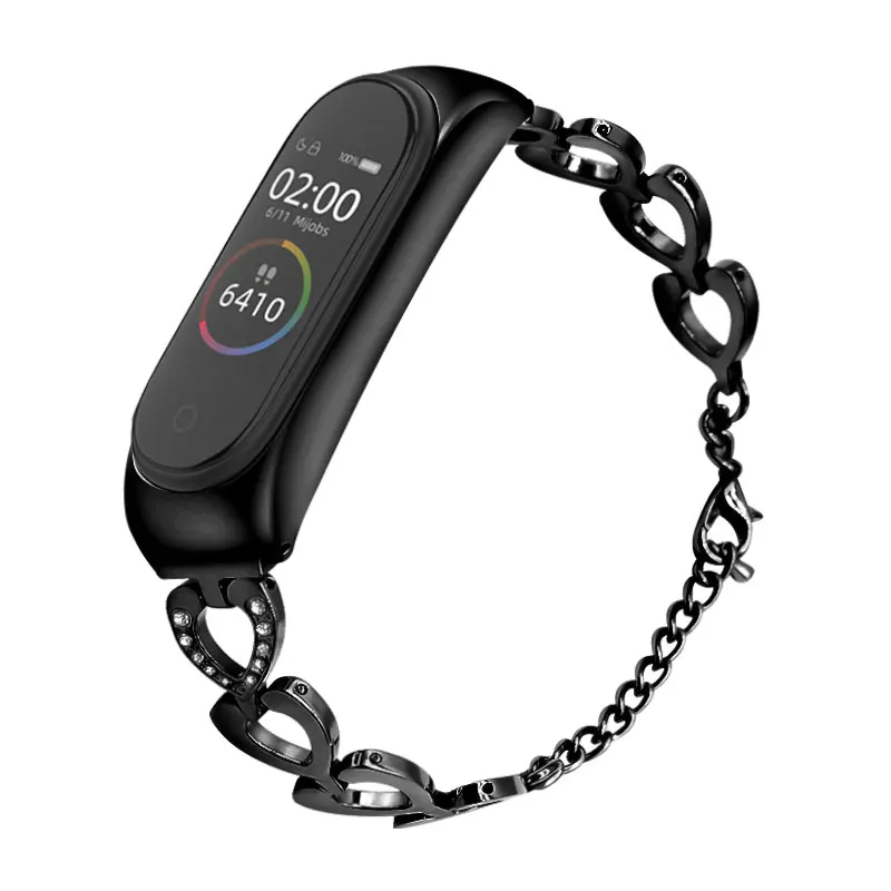 Алмазный браслет для спортивной камеры Xiao Mi Band 3 и 4 Нержавеющая сталь браслет Xiaomi Xaiomi Xiami Xaomi Xaiomy ремень