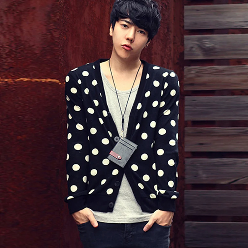 

Large size wave men's men's cardigan fashion personality open dots Han Yinglun campus long-sleeved long-sleeved t-shirt