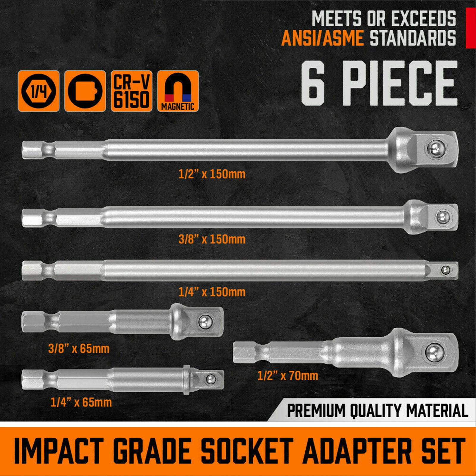 

6 шт. 6 ''и 3'' набор ударных адаптеров 1/4 ''3/8'' 1/2 ''Drive 1/4'' Hex Shank