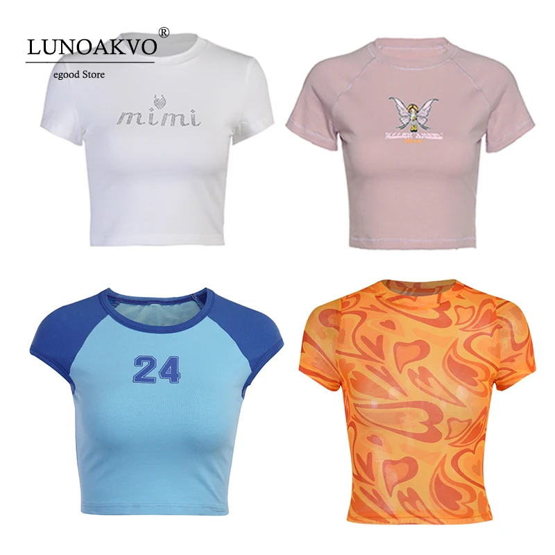 

Футболка с круглым вырезом, коротким рукавом и графическим принтом спереди, в стиле 90-х E-Girl Y2K, летняя, 2021