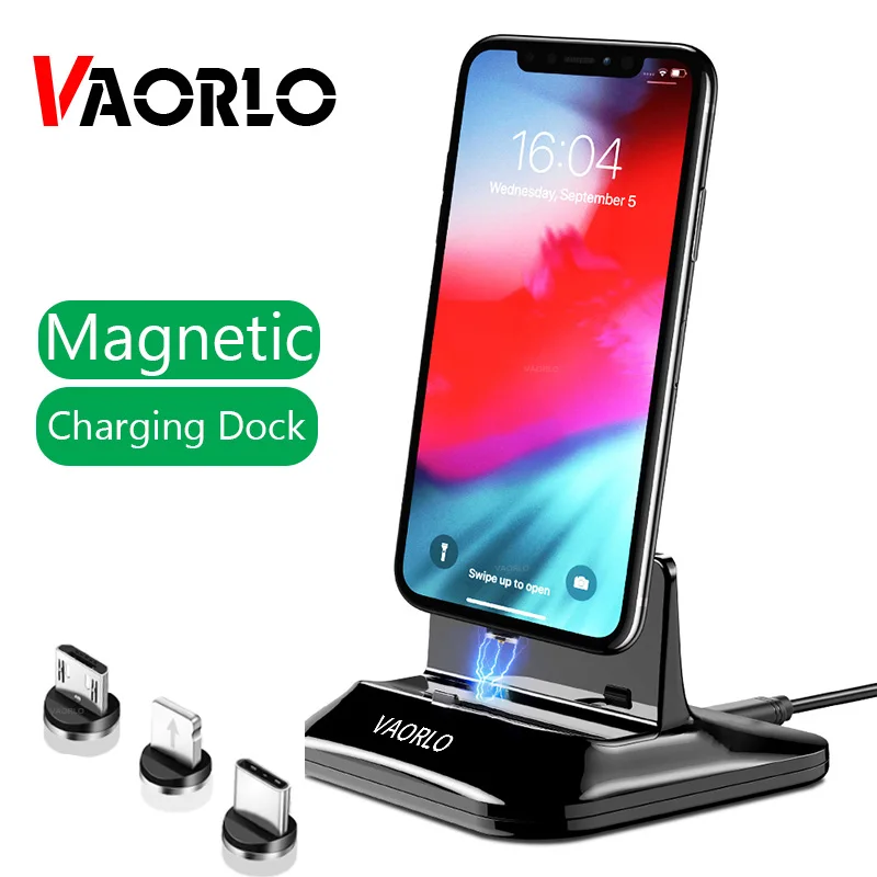 VAORLO Magnetic Phone Charger For iphone Huawei Dock Station Charger For Samsung XiaoMi Android Type-C Micro Stand Holder Charge