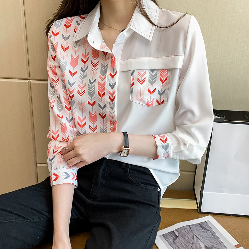 White Office Lady Chiffon Blouse Long Sleeve Shirt Women Clothes 2021 Spring Fashion Fall Womens Tops Chemisier Femme