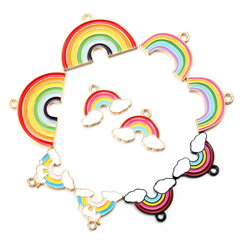 

Hot Sale 10pcs Rainbow Alloy Pendant Charms Components Enamel Connectors Accessories For DIY Jewelry Making Necklace Bracelet