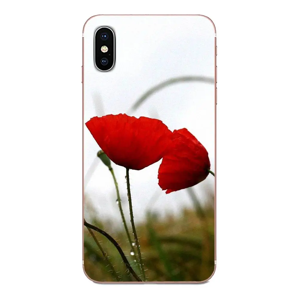 Red Poppies On Black Style Cornflowers For Huawei Honor Mate 7 7A 8 9 10 20 V8 V9 V10 V30 P40 G Lite Play Mini Pro P Smart | Мобильные