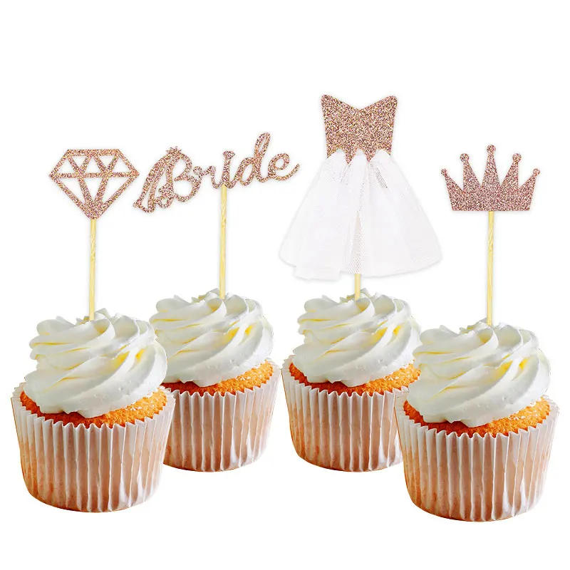 8/16pcs Wedding Cake Decor Bride To Be Crown Cupcake Topper Bridal Shower Bachelorette Hen Party Baking Cake Decoration Favor