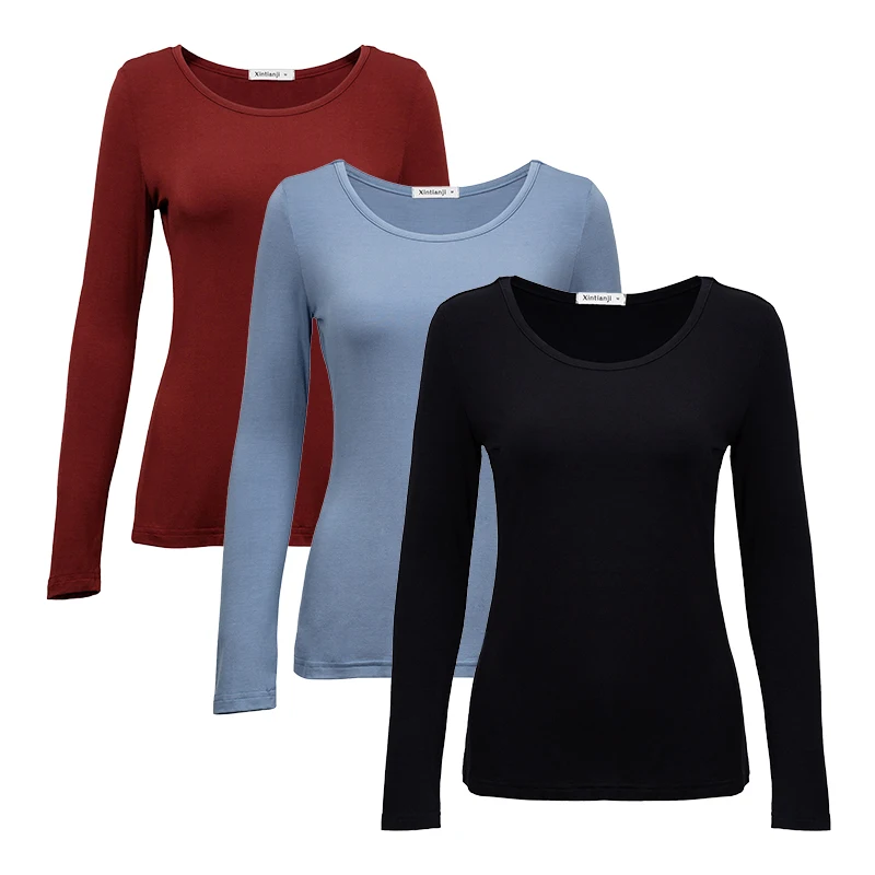 3 pcs 2 шт./3 шт. в упаковке, вискоза, спандекс, джемпер, женская блузка с длинным рукавом, эластичная Удобная майка A0305 - Цвет: 3 pcs