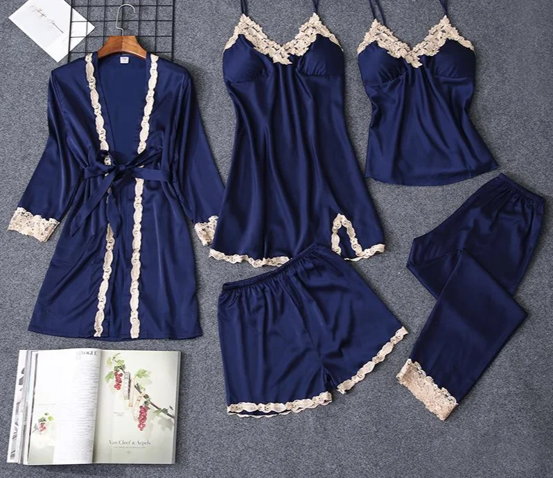 

Zoulv The High Quality Pajama Sets Women Pajamas Nightgown Silk Like Sleepwear for Women Pajamas Set 5pcs/set Pajamas Lingerie