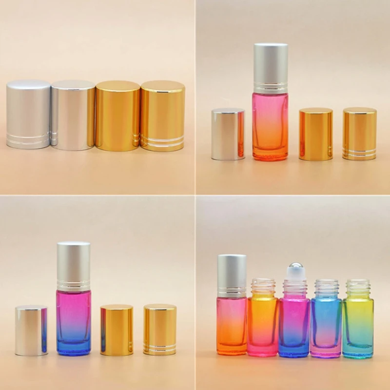 Gradient Ball Bottle 5pcs 5ml Thick Glass Roll On Essential Oil Empty Parfum Bottles Roller Ball 5 Colors Bottle With Gold Cover images - 6