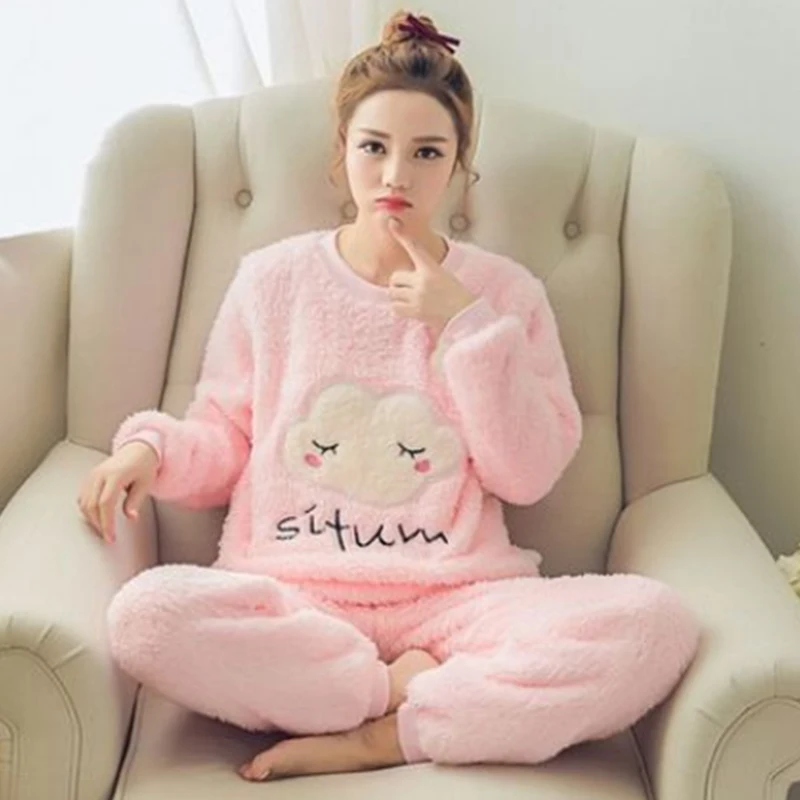 Фланелевый пижамный комплект Женская плюшевая теплая пикантная осенне-зимняя