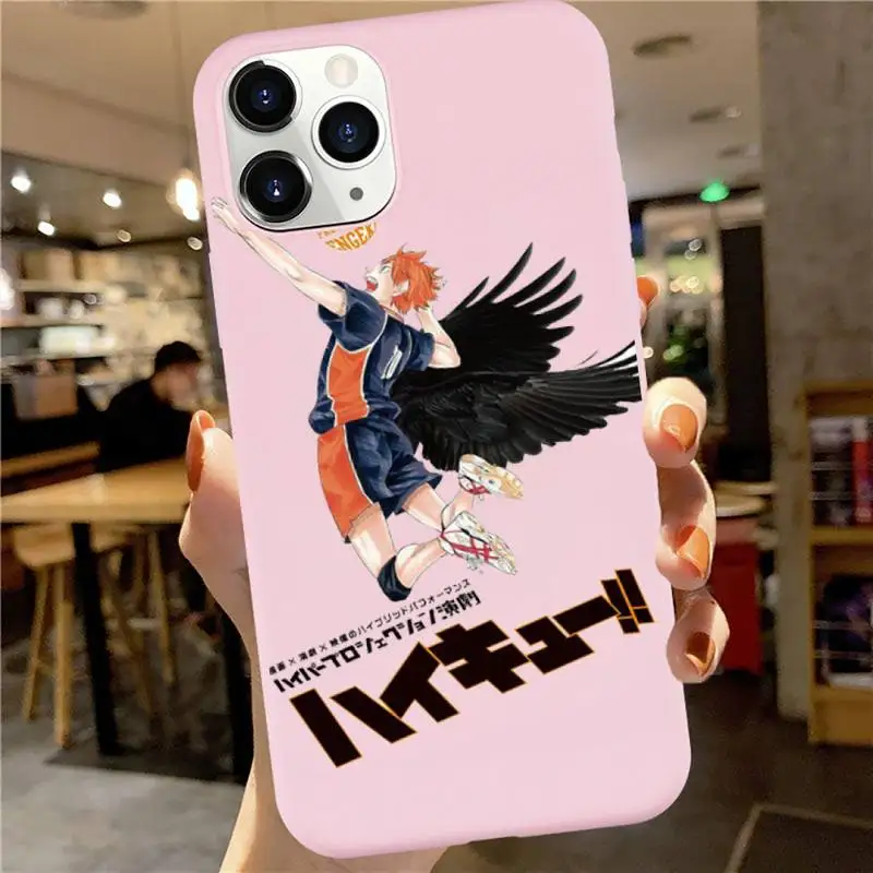 

haikyuu Anime volleyball boy Phone Case Pink Candy Color for iPhone 6 7 8 11 12 s mini pro X XS XR MAX Plus