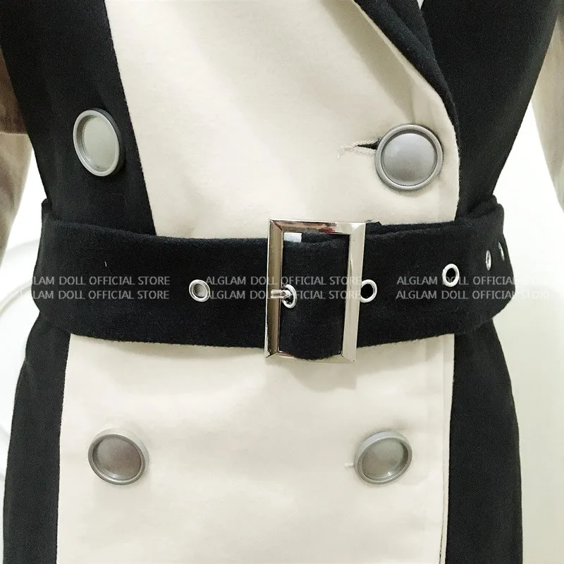 

2020 Winter Long Outer Color Patchwork Mid-Calf Woolen Wind Coat Sashes Slim Office Work Casual Trench