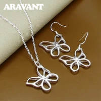 wedding jewelry set 925 silver fashion hollow butterfly pendant necklaces drop earrings sets for women