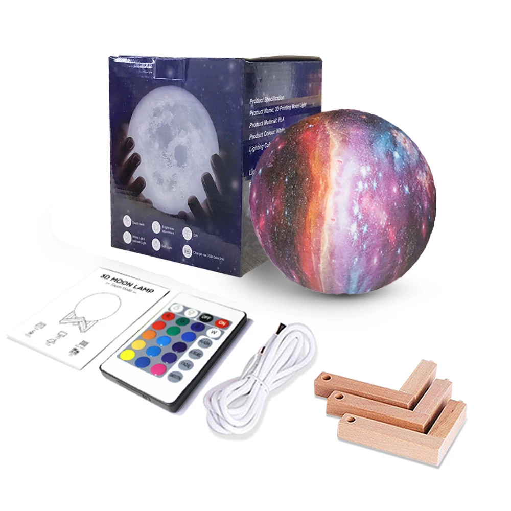 

3D Print Star Moon Lamp Remote Control 16 Color Dimmable USB Charging Touch Night Light Birthday Gift Bedroom Decor Dropshipping