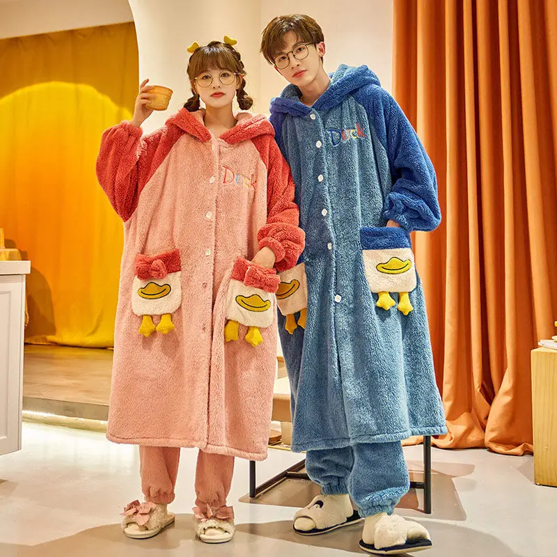 Sleepwear Women Nightgown Cute Cartoon Couple Robe Set Plus Size Nighty Ladies Pijamas Set Soft Home Men Nightwear Sleep Tops